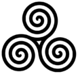 Triskel celta de tres espirales negras.