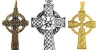 Cruz celta colgante de bronce, plata y oro.