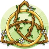 triqueta celta con anillo dorado y ramas verdes.
