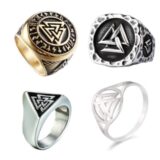 Anillos de acero, plata y oro con el valknut vikingo.