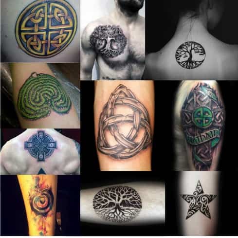 Variedad de tatuajes con símbolos celtas.